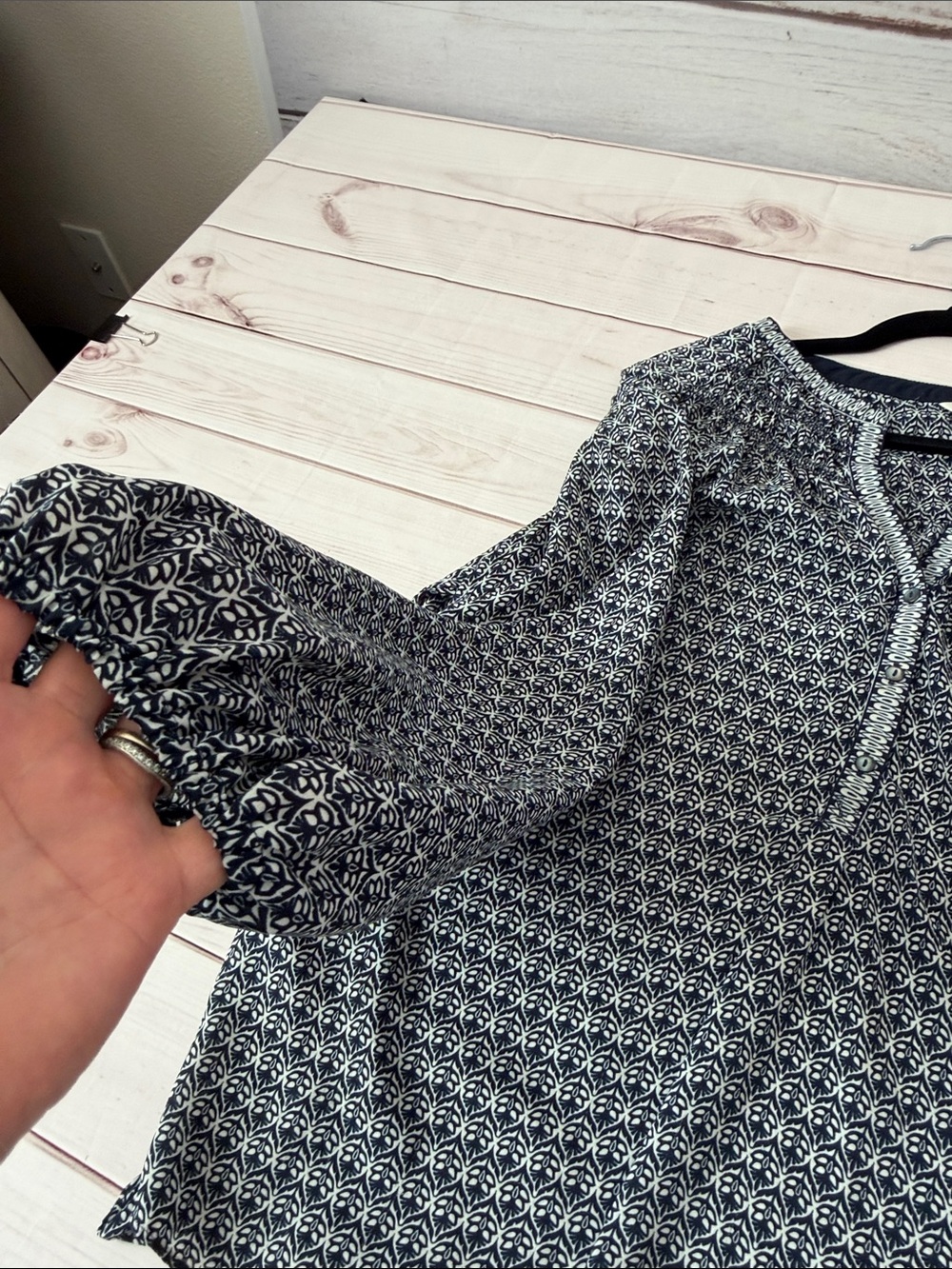 Max Studio Navy & White Printed Peasant Blouse - Picture 6 of 6